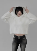 Angora Fur Crop Hooded Sweatshirt