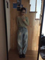 light sand denim wide long pants