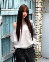 Neuru Oversized Off-Shoulder Studded Brushed Sweatshirt