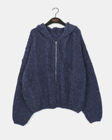 Choc Thick wool Bokashi twisted hoodie knitwear zip-up