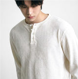 Waffle Crop Henley Neck T-shirt Ivory