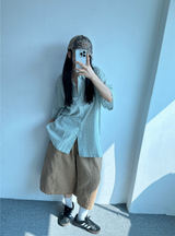 LINE POINT BALLOON PIGMENT COTTON BERMUDA💚🩶🤎 - 3 COLORS