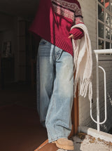 Shell washing wide balloon denim pants