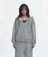 TATTOOED GRAPHIC HOOD ZIP-UP_GREY