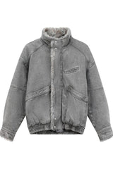 Faux Fur Collar Denim Jacket