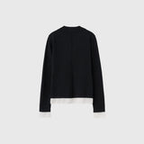 レイヤードシースルーVネックニット [BLACK]