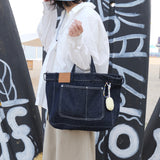 Washed Denim Crossbody Tote Bag