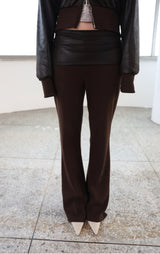 [ID] Layered Leather Bootcut Pants (Brown)