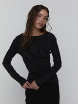 Side Shirring Stripe Top_Charcoal