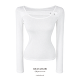 Eyelet Strap Slit U-Neck Top (2color)