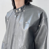 Panelled Stand-Collar Leather Jacket