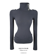Silver Button High neck Top (2color)