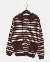 Salt Stripe Pocket Hooded Knit Cardigan