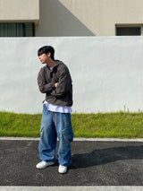 Washing diagonal balloon cargo denim pants 2C