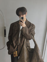 [Handmade] ASCLO モスグリーンレザーウェーブバッグ