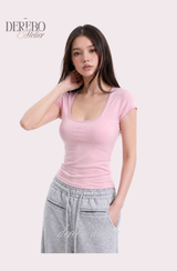 Minky Square Slim Color Short Sleeve T-shirt