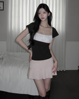 [MADE] Dual-Tone Contrast Lace Shirred Top