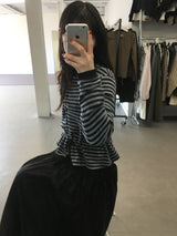 Fleece Stripe Frill Cardigan (4 Colors)