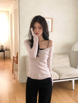 ペンダントディープVネックワンショルダーニット(5color)