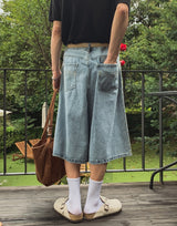 ルトエンブロイダリーバミューダデニムパンツ