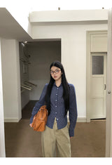 Khaki brown line wide cotton pants