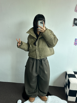 LEATHER MATT SHORT CROPPED PADDING🖤🤎💚3COLOR