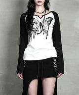 ローズバタフライラグランTシャツ  #ブラックホワイト