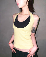 (2color) Deep U-Neck Halter Sleeveless Top