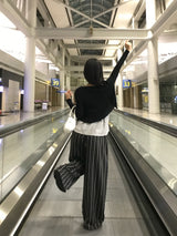 サンデー ホーム ストライプ ラウンジ ボタン ワイドパンツ