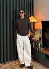 A-line Curved Wide Cotton Pants 3COLOR