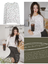 Print Cotton Bow Round Long Sleeve Tee
