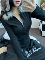 FUR PETIT SLIM HALF CROPPED ZIP-UP 🖤🩶🤍3COLOR