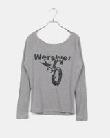 Dua Number Star-printing unbalanced off-shoulder long-sleeve T-shirt