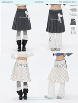 BETWEENAND 「Ling Xu Shuang Sheng」 Winter Academy – gray-and-white polka-dot pleated skirt with a separate inner skirt, available in two styles