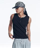 Ribbed incision henry neck sleeveless - black