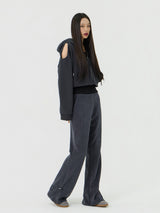 Knit cut detail bootcut Pants, Charcoal