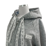 エンジェルレースポイント配色チェックフード長袖ジップアップ (Gray)