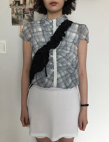 Plaid chiffon シャーリングジップアップ (2color)