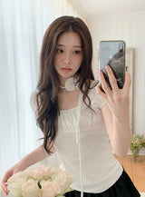 #Hano Layered Rib Short Sleeve T-shirt + Rose Tie Set (3color)