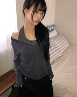 シーン レイヤード シャーリング Vネック ロングスリーブ Tシャツ