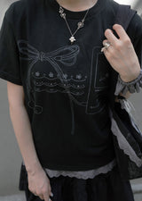 Bow sound Lace T-shirts (black)