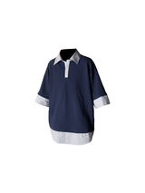 'LABEL Series Fake Two-Piece Double-Layer Material Splicing Silhouette Polo Shirt
