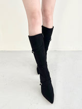1068. Strap buckle stiletoe long boots heel (2color)
