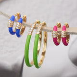 Neon Green Enamel Gold Hoop 925 Silver Ring Earring E040-04G-NG