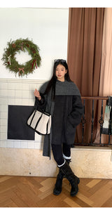 Charcoal quilted round muffler jacket
