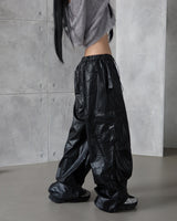 leather cargo string jogger wide pants