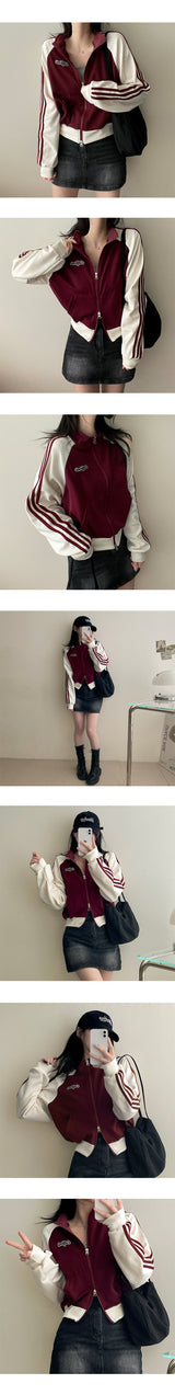 Tory Two-Way Track Line Coloring Embroidery Zip-Up
