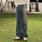 Side Brush Wash Wide Denim Pants