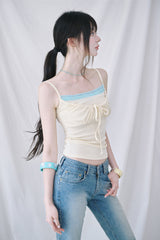[MADE] Fromdi Ribbon Shirred Lace Sleeveless