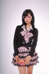 Evil Tooth  スパイシーガール優等生風ツートンフェイクツーピースラインストーン制服トップ